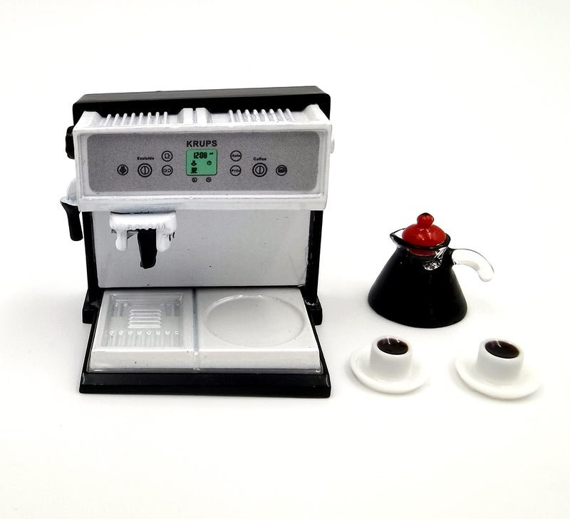 SXFSE 1:12 Dollhouse Miniature Coffee Machine, Mini Simulation Coffee Maker Machine Kitchen Accessories(Coffee Machine + Coffee Pot) - Image 1